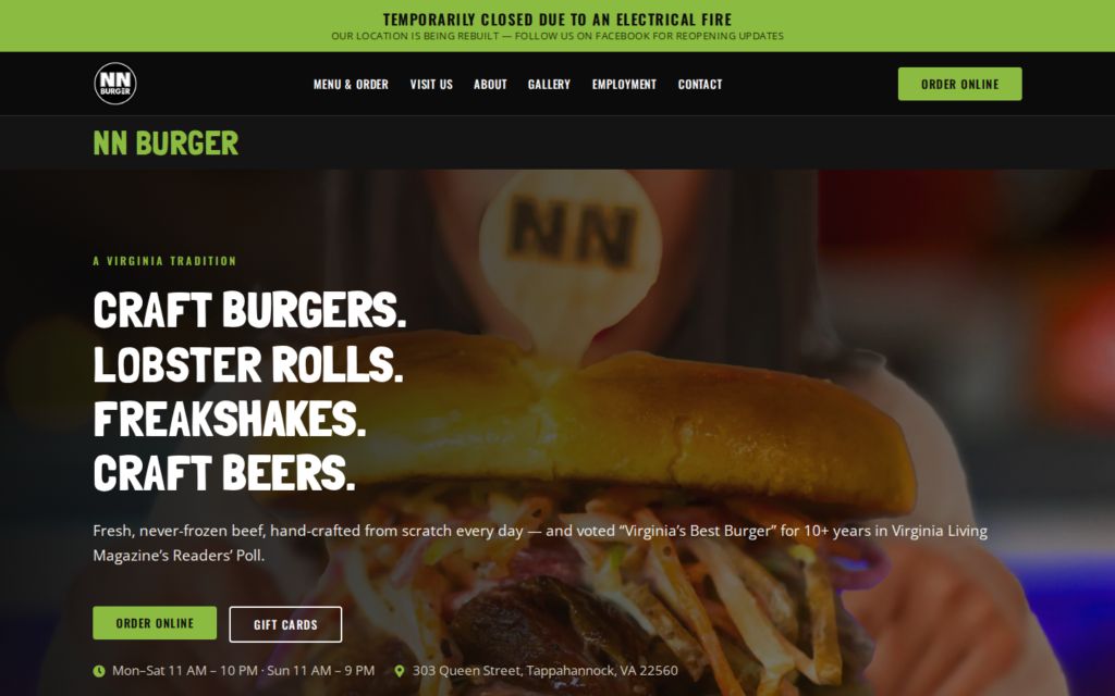 NN Burger website